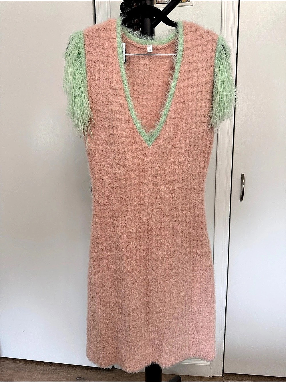 Pink & Green Fringe Mini Dress Like New